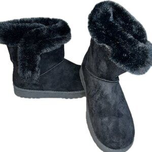 SO Kohls UGG Lookalike Black Platform Faux Fur Boots - Size 7